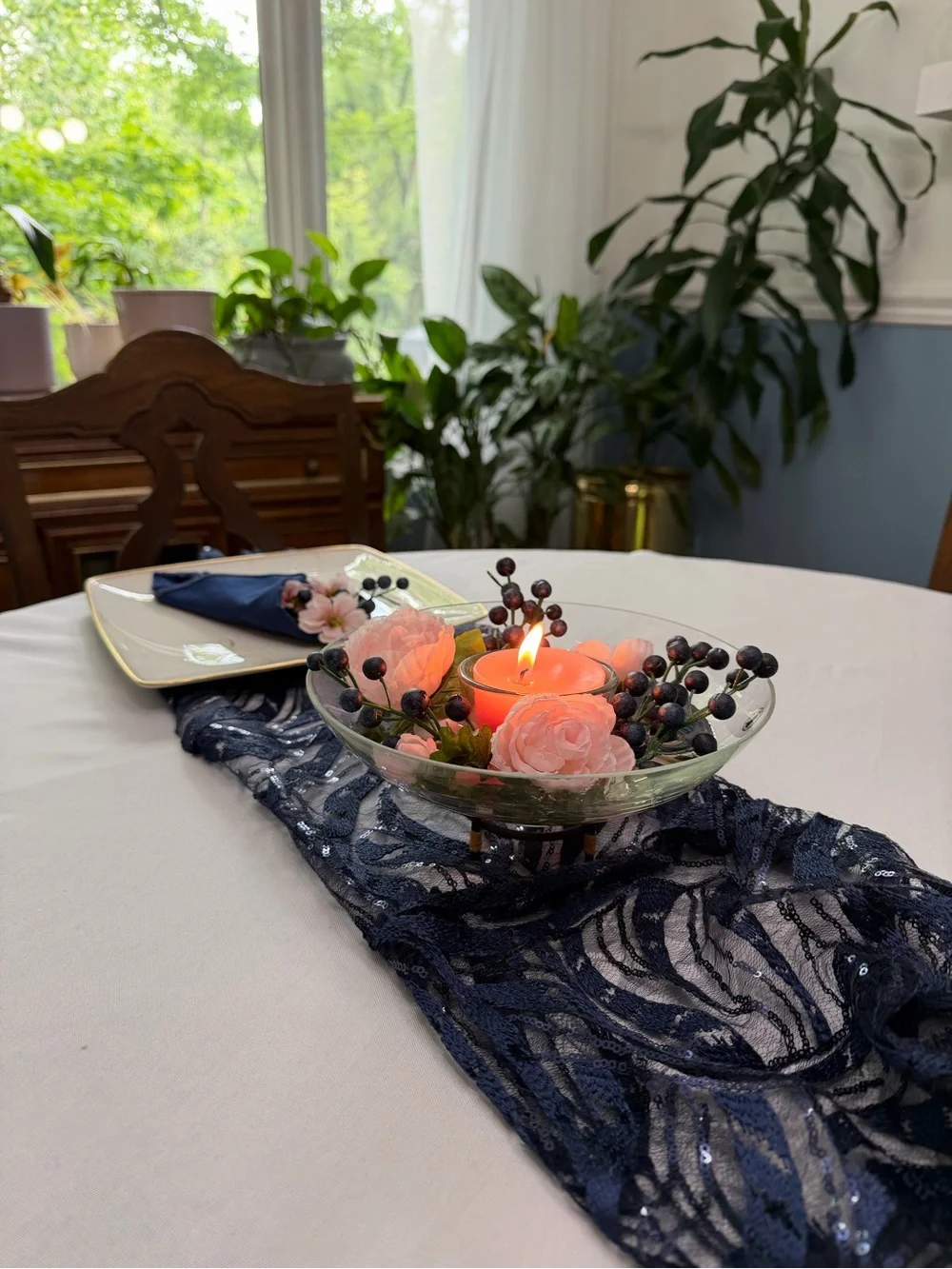 Elegant Crystal Centerpiece Bowl with Votive Candle and Stand